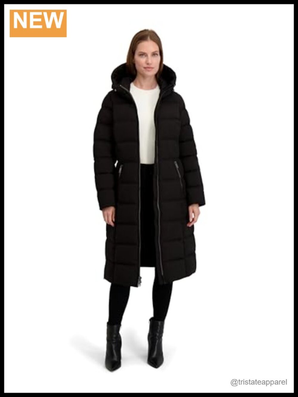 Women's Stretch Maxi Puffer Jacket Long Winter Coat Attached Hood
